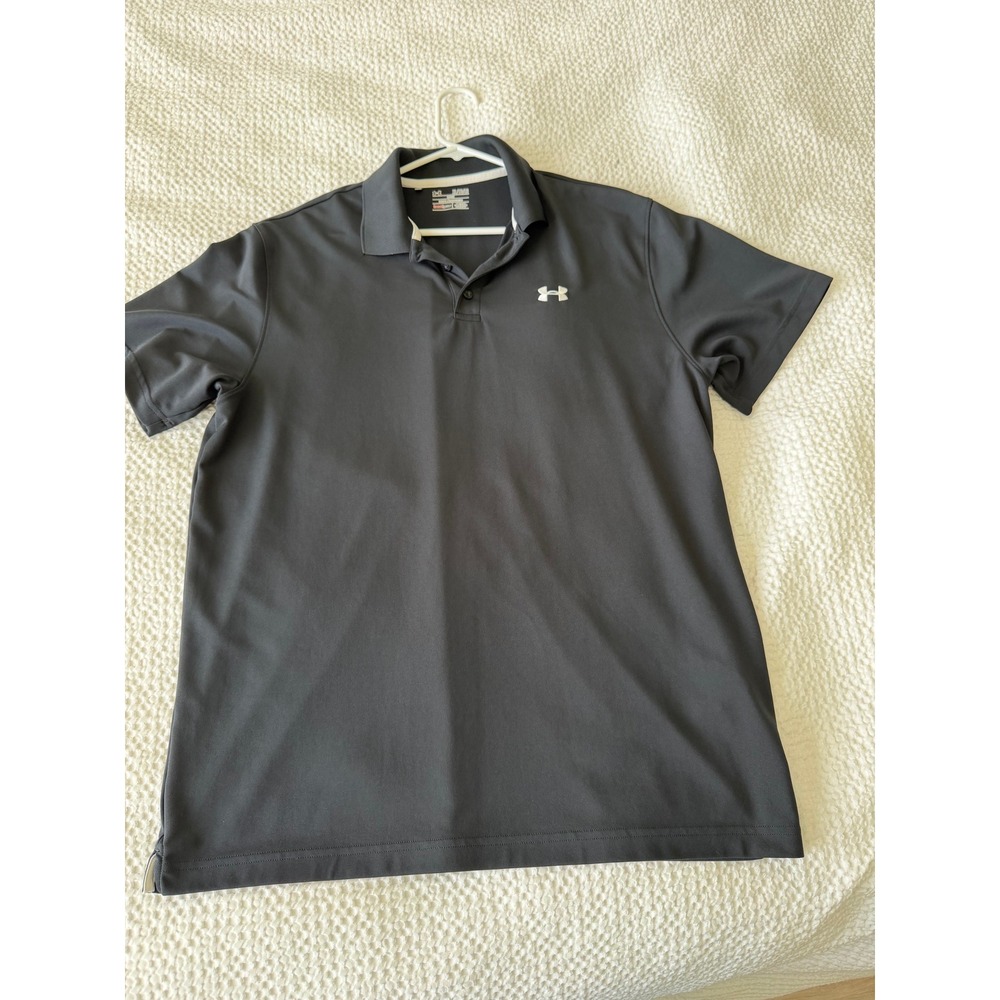 Under Armour Polo Shirt Mens XL Black Polyester Solid HeatGear Loose Fit Golf
